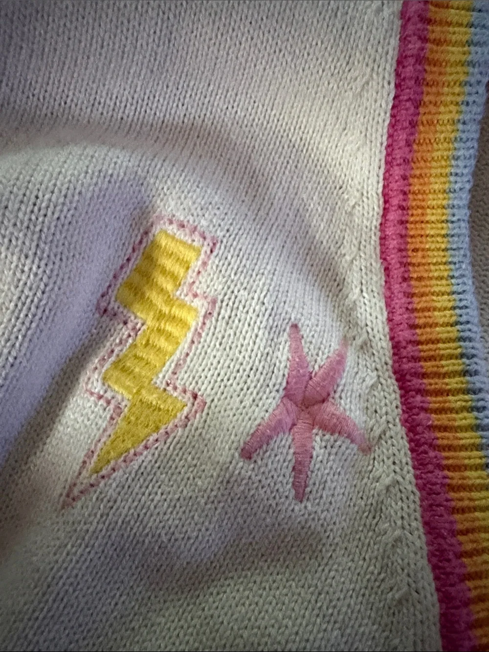 GAP Cream Cardigan with Rainbow Trim and Colorful Embroidered Accents